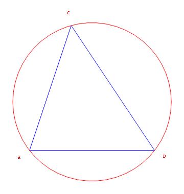 Triangle labeled ABC with its circumcircle