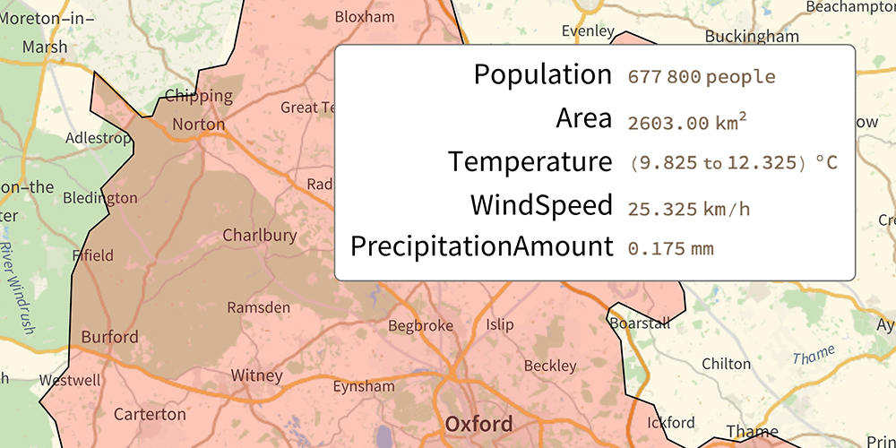 Image showing weather and population data for a selected geographical area