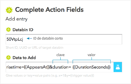 Add data by inputting your databin ID and what data you want to add.