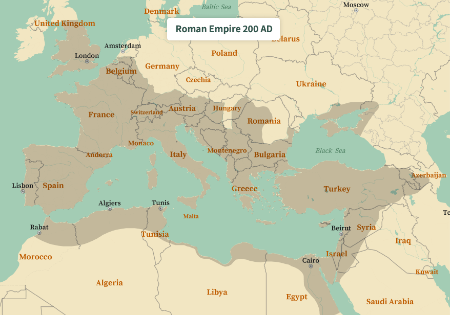 Map of the roman empire 200 AD
