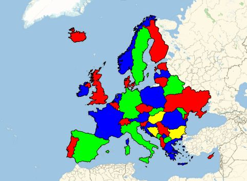 Find a FourColoring of a Map of Europe New in Mathematica 10