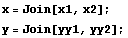 x = Join[x1, x2]; y = Join[yy1, yy2];