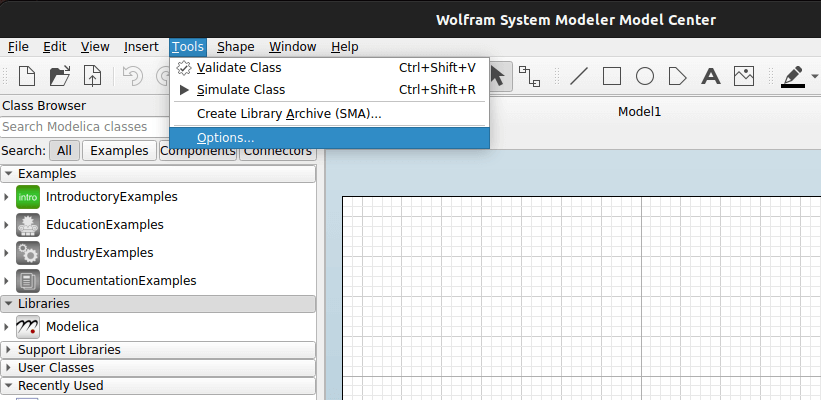Compiler installation menu for Wolfram System Modeler on Linux